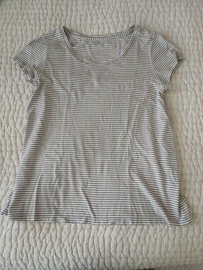 Garnet Hill Essential Tee Striped Short-Sleeve Scoop Neck - Taupe/White